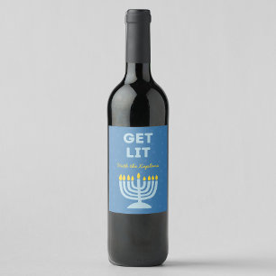 Grappig "Get Lit" Chic Gepersonaliseerde Menorah C Wijn Etiket