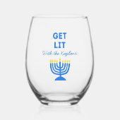 Grappig "Get Lit" Chic Gepersonaliseerde Menorah C Wijnglas Zonder Voet (Voorkant)