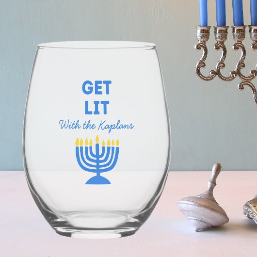 Grappig "Get Lit" Chic Gepersonaliseerde Menorah C Wijnglas Zonder Voet