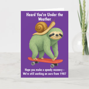 Grappig Get Well Kaart Sloth Snail Skateboard Art