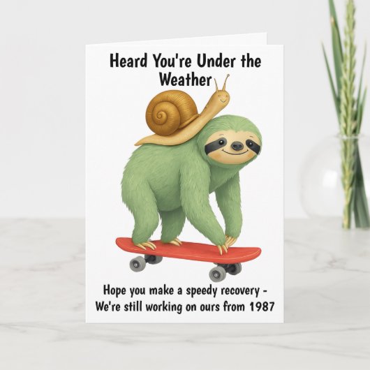 Grappig Get Well Kaart Sloth Snail Skateboard Art (Voorkant)