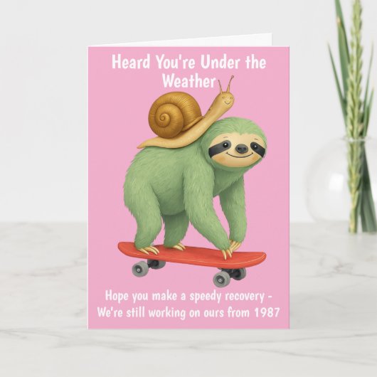 Grappig Get Well Kaart Sloth Snail Skateboard Art (Voorkant)