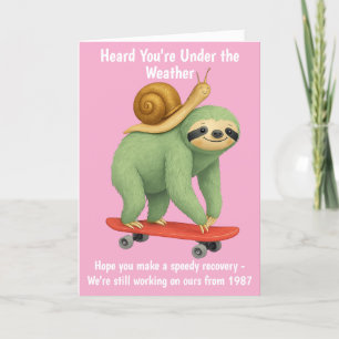 Grappig Get Well Kaart Sloth Snail Skateboard Art