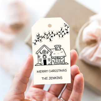 Grappig Getekend Huis van Gemberkoek Kerstfeest Cadeaulabel