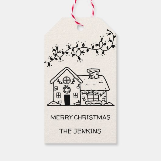 Grappig getrokken peperkoek huis kerstfeest cadeaulabel (Achterkant)