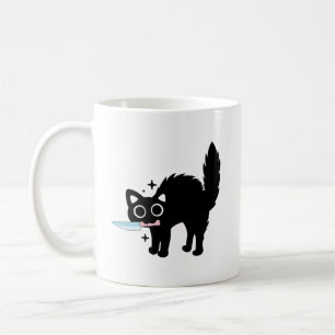 grappig Gevaar Zwart Kitten, Cute Kat met Mes Koffiemok