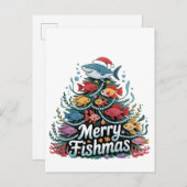 Grappig Gevist Kerstboom Fish Fisher Lover Aankondigingskaart (Voorkant / Achterkant)