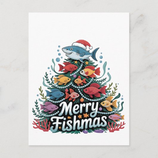 Grappig Gevist Kerstboom Fish Fisher Lover Aankondigingskaart (Voorkant)