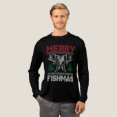 Grappig Gevist Vakantie Vrolijk Fishmas en Nieuwja Tri-Blend Shirt (Voorkant)