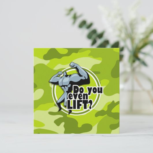 Grappig Gewichtheffer; felgroene camo, camouflage Kaart (Staand voorkant)