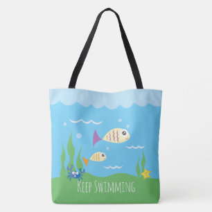 Grappig gewoon door te zwemmen onder water vis in  tote bag