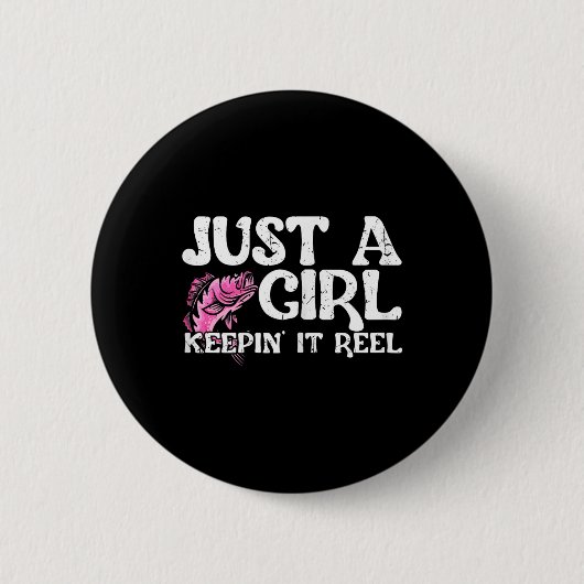 Grappig gewoon een meisje dat echte vissen vangen  ronde button 5,7 cm (Voorkant)