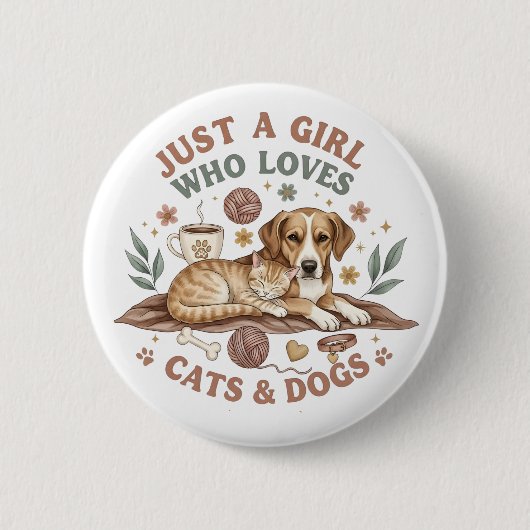 grappig Gewoon een meisje dat van katten en honden Ronde Button 5,7 Cm (Voorkant)