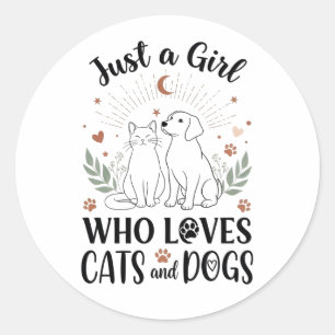 grappig Gewoon een meisje dat van katten en honden Ronde Sticker