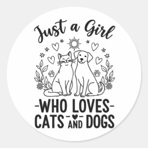 grappig Gewoon een meisje dat van katten en honden Ronde Sticker