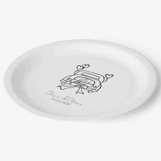 Grappig gewoon getrouwd auto custom bruiloft papieren bordje (Gekanteld)