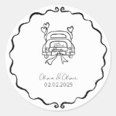 Grappig gewoon getrouwd auto custom bruiloft ronde sticker (Voorkant)