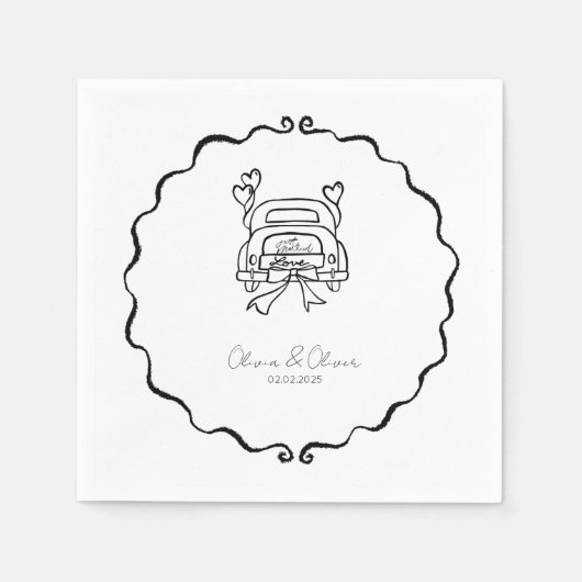 Grappig gewoon getrouwd auto custom bruiloft servet (Voorkant)