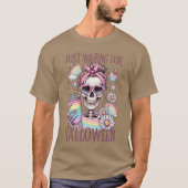 Grappig, gewoon wachten op Halloween Skeleton Spoo T-shirt (Voorkant)