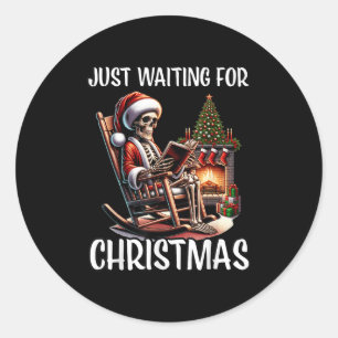 Grappig, gewoon wachten op kerst skelet Halloween Ronde Sticker