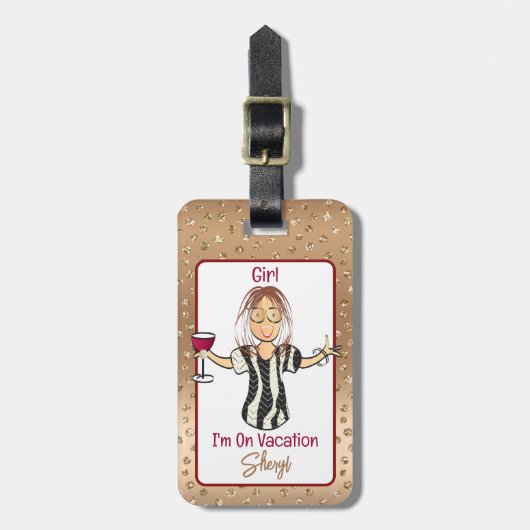 Grappig Gezegde Bold Girly Cartoon Vakantie voor h Bagagelabel (Voorkant verticaal)