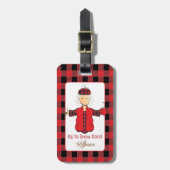 Grappig Gezegde Cartoon Koude Buffel Plaid Rood Zw Bagagelabel (Voorkant verticaal)