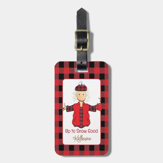 Grappig Gezegde Cartoon Koude Buffel Plaid Rood Zw Bagagelabel (Voorkant verticaal)