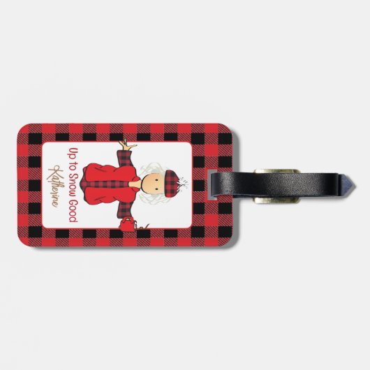 Grappig Gezegde Cartoon Koude Buffel Plaid Rood Zw Bagagelabel (Achterkant horizontaal)