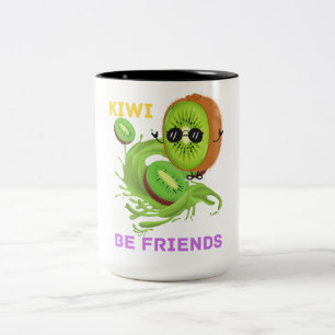 Grappig Gezegde Fruit Pun Kiwi Be Friends on Tweekleurige Koffiemok