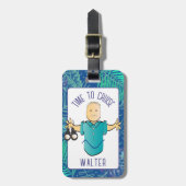 Grappig Gezegde Rijpere Mannelijke Cartoon Vakanti Bagagelabel (Voorkant verticaal)