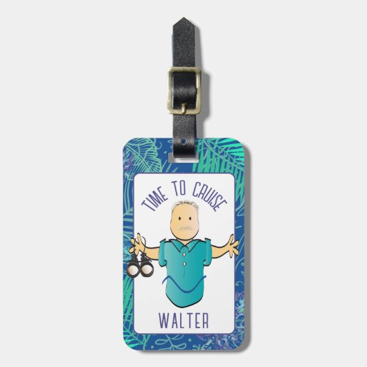 Grappig Gezegde Rijpere Mannelijke Cartoon Vakanti Bagagelabel (Voorkant verticaal)