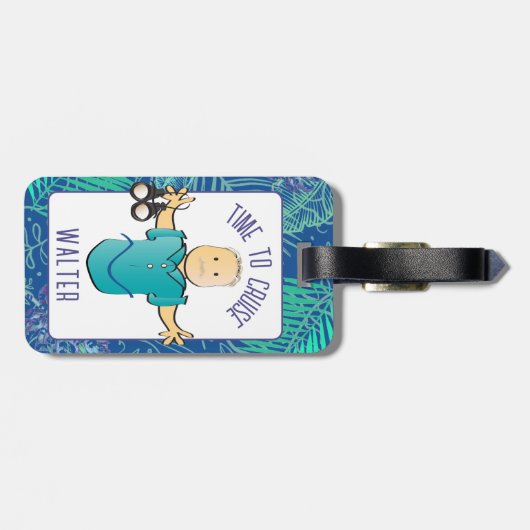 Grappig Gezegde Rijpere Mannelijke Cartoon Vakanti Bagagelabel (Achterkant horizontaal)