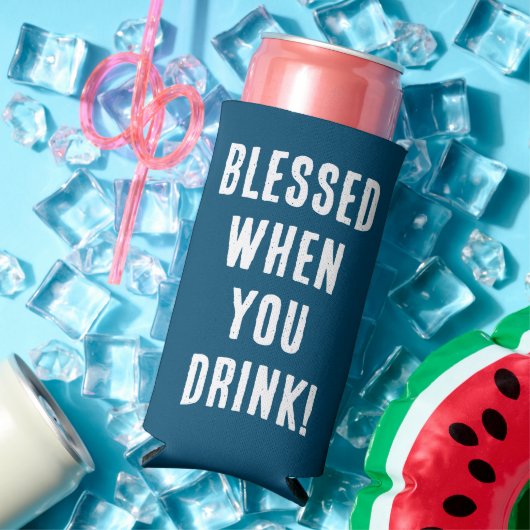 Grappig gezegend wanneer u blauw & witte bruiloft seltzer blikjeskoeler (Insitu Zomer)