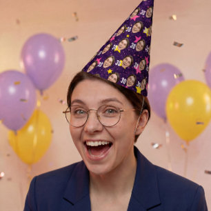 Grappig gezicht aangepaste foto roze sterren feest feesthoedjes