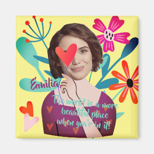 Grappig gezicht Bloemen en harten mooi meisje Magneet