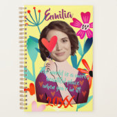 Grappig gezicht | Bloemen en harten mooi meisje Planner (Voorkant)