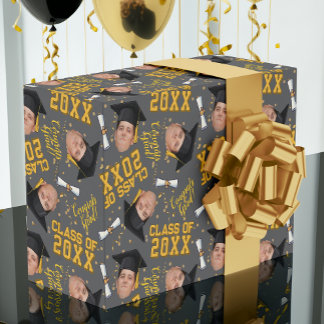 Grappig Gezicht Foto Afstuderen Cap Wrapping Paper Cadeaupapier