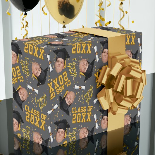Grappig Gezicht Foto Afstuderen Cap Wrapping Paper Cadeaupapier