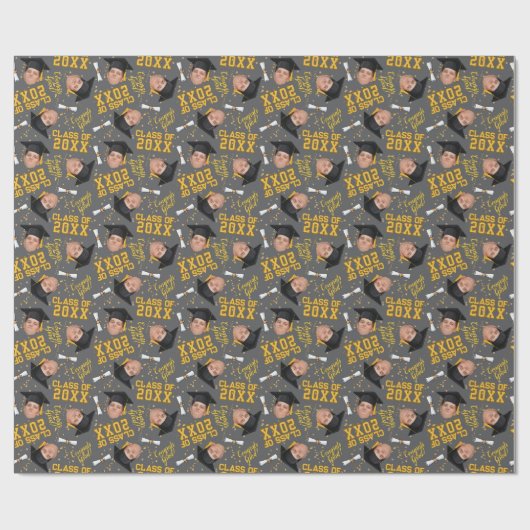 Grappig Gezicht Foto Afstuderen Cap Wrapping Paper Cadeaupapier (Vlak)