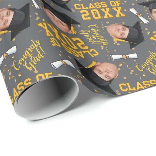 Grappig Gezicht Foto Afstuderen Cap Wrapping Paper Cadeaupapier (Rol Hoek)