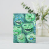 Grappig gezicht. Fun Cartoon Monsters. Groen. Briefkaart (Staand voorkant)