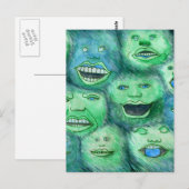 Grappig gezicht. Fun Cartoon Monsters. Groen. Briefkaart (Voorkant / Achterkant)
