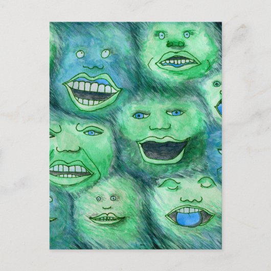 Grappig gezicht. Fun Cartoon Monsters. Groen. Briefkaart (Voorkant)