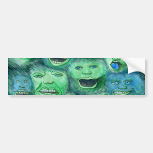 Grappig gezicht. Fun Cartoon Monsters. Groen. Bumpersticker