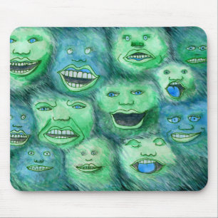 Grappig gezicht. Fun Cartoon Monsters. Groen. Muismat
