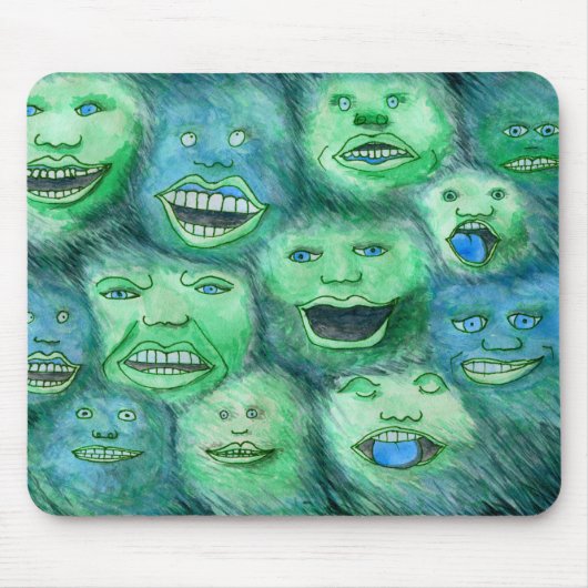 Grappig gezicht. Fun Cartoon Monsters. Groen. Muismat (Voorkant)