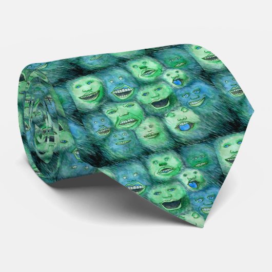 Grappig gezicht. Fun Cartoon Monsters. Groen. Stropdas (Opgerold)