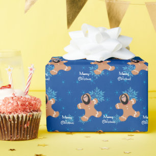 Grappig gezicht gember koekje vrolijke kerst foto cadeaupapier