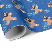 Grappig gezicht gember koekje vrolijke kerst foto cadeaupapier (Rol Hoek)