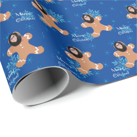 Grappig gezicht gember koekje vrolijke kerst foto cadeaupapier (Rol Hoek)